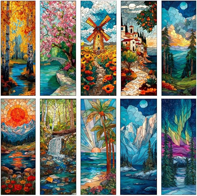 Fantasy Seasons Bookmark Gifts - 10 Pcs Pretty Stained Glass Art Bookmarks for Women Men Book Lovers Students Aesthetic Page Marks School Reading Accessories Bookish Birthday Graduation Gift