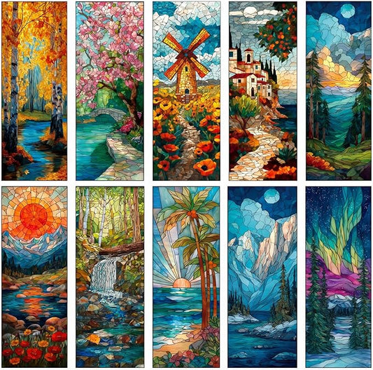 Fantasy Seasons Bookmark Gifts - 10 Pcs Pretty Stained Glass Art Bookmarks for Women Men Book Lovers Students Aesthetic Page Marks School Reading Accessories Bookish Birthday Graduation Gift