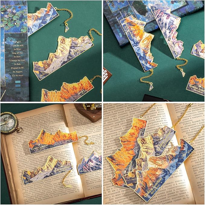 Vintage Bookmarks for Reading, 4 Pieces Sunshine Snow Mountain Book Marks, Gifts for Book Lovers, Bookmark for Women, Men, Teachers, Childern, Book Tracker Bookmarks Book Supplies