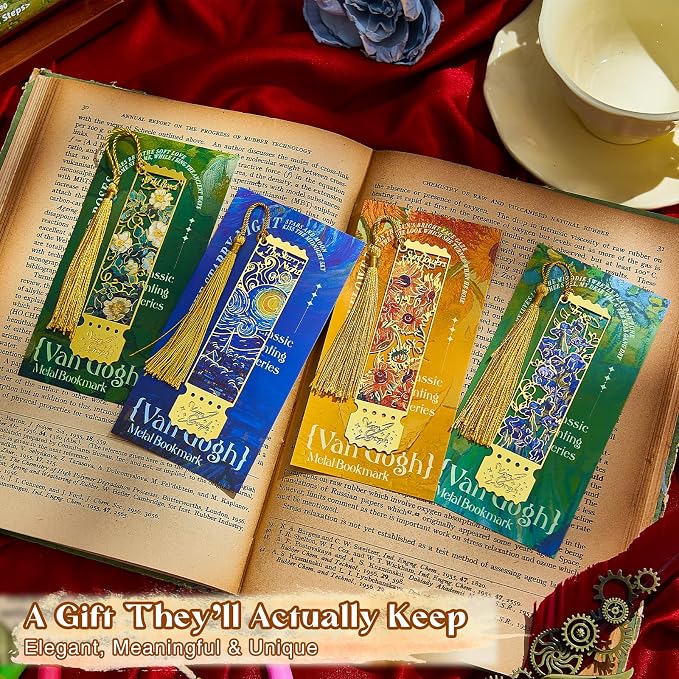 4 PCS Stamp Form Bookmark, Metal Van Gogh Book Mark for Reading, Small Book Lover Gift for Women & Men