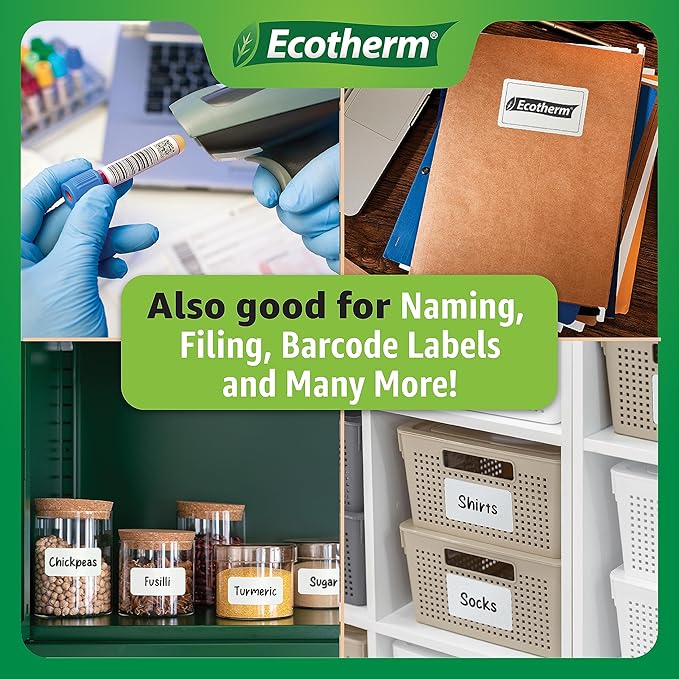 4" x 1" Thermal Labels | 6 Rolls | 15000 Labels | fits Zebra, Munbyn, Rollo, Godex, Arkscan, iDPRT, Offnova Thermal Label Printers and More | Blank White Adhesive Stickers by Ecotherm
