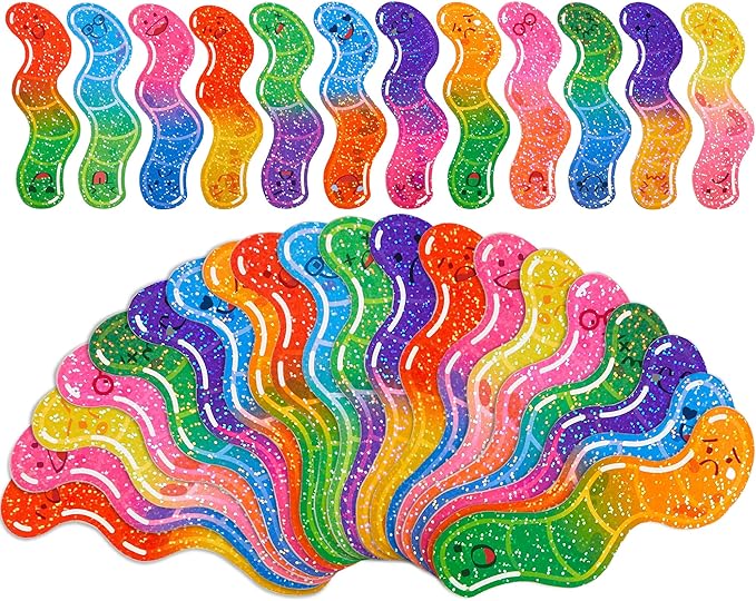 240 Pcs Worm Bookmarks Bulk for Kids Fun Holographic Glitter Gummy Worm Cute Bookmarks Funny Bookmark for Adults Student Teacher Reading Lovers Gift Bookish Party Favors