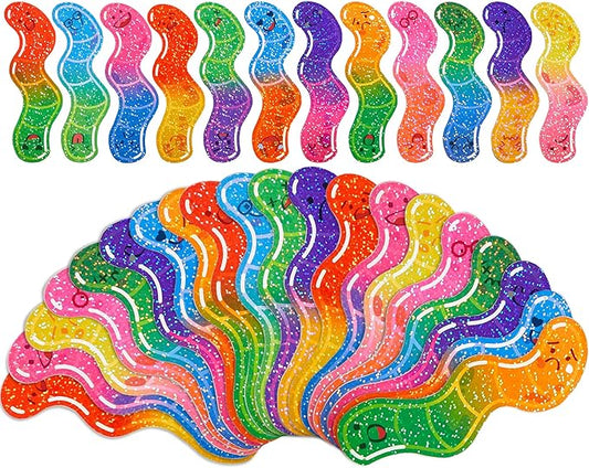240 Pcs Worm Bookmarks Bulk for Kids Fun Holographic Glitter Gummy Worm Cute Bookmarks Funny Bookmark for Adults Student Teacher Reading Lovers Gift Bookish Party Favors