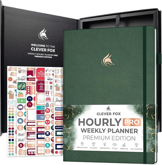 Clever Fox Hourly Planner PRO Premium – Undated Schedule Planner with Daily Time Slots – Personal Organizer Notebook for Time Management – Weekly & Monthly Life Journal, A4 Size (Forest Green)