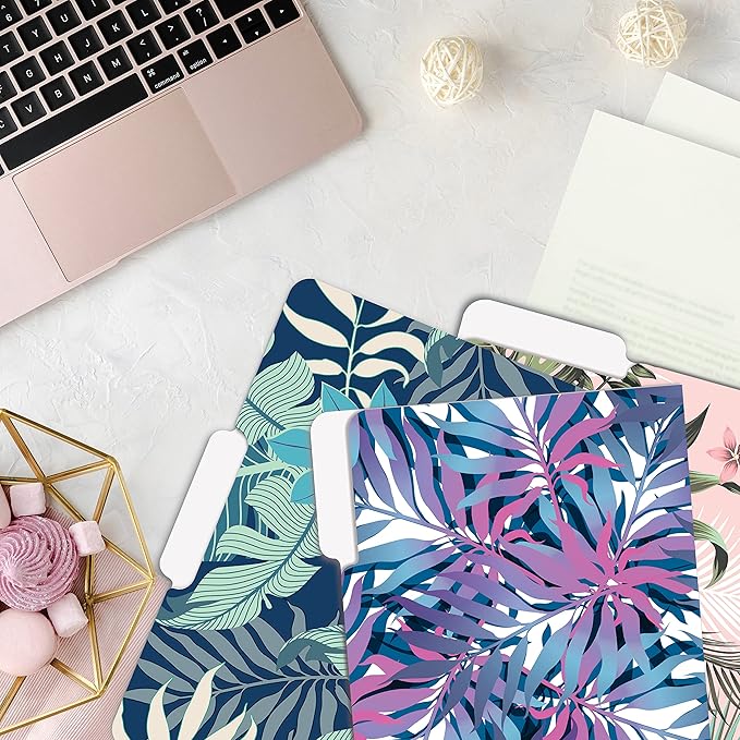 Better Office Products Decorative File Folders, 12 Pack, 6 Unique Designs, Heavyweight, Letter Size (9.5 x 11.5) with 1/3 Cut Tab, Tropical Floral Designs, Fashion Folders