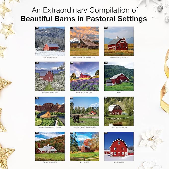 RED EMBER Select - Barns 2026 Wall Calendar 12 Month | 12" x 24" Open | Thick & Sturdy Paper | Giftable | Farm Calendar 2026