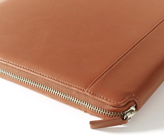 Leatherology Cognac Leatherology Left-Handed Executive Zippered Portfolio - Designed for Left-Hand use, fits A4 and Letter-Size Paper, Includes Expandable Pen Loop
