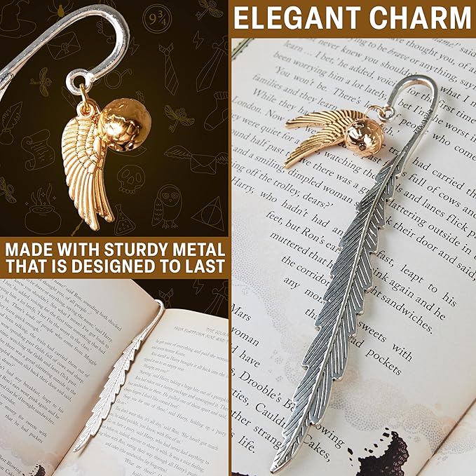 Harry Potter Metal Bookmark with Hanging Charm Golden Snitch Hogwarts Reading Gifts Book Lovers Gift Box (Golden Snitch)