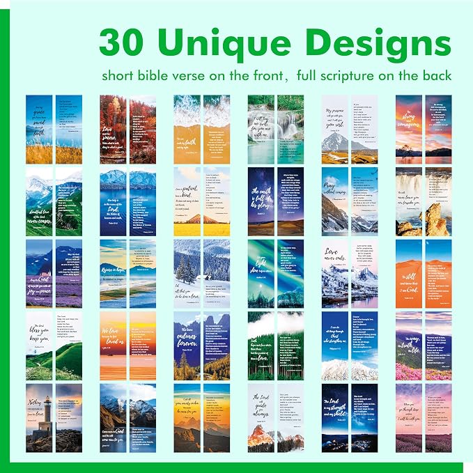 120 PCS Bible Bookmarks with 30 Designs, Double Sided Printing, Christian Motivational Verses for Women, Men, Church & Office Supplies, Book Lovers (2.4 inch x 6.1 inch)