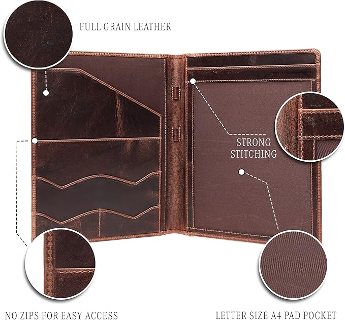 Leather Portfolio Binder, Professional Organizer Padfolio – Resume Folder, Business Card & Document Holder, Portfolios for Men & Women, Office & Business Supplies by LushLuxeoria | (Small - Brown)