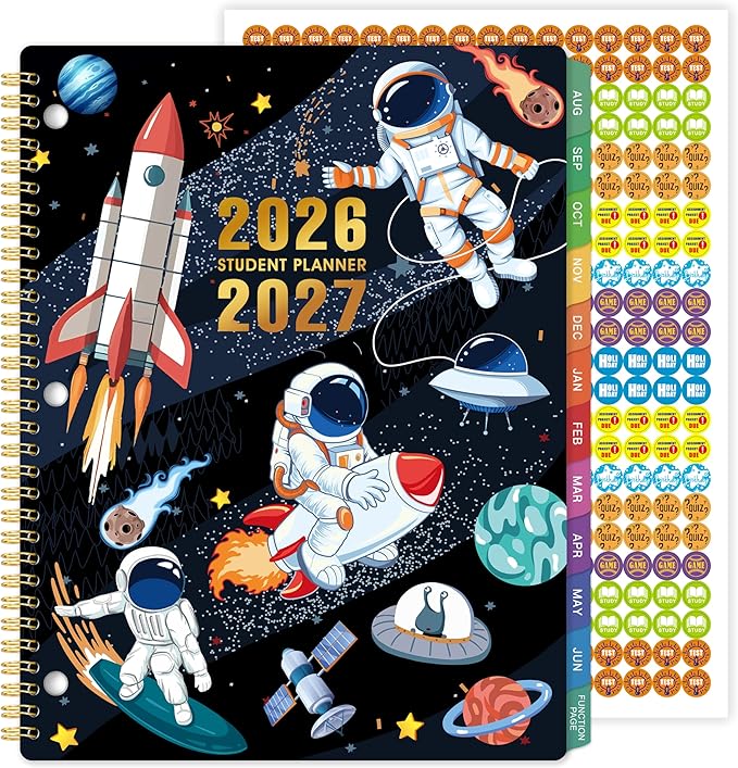 Student Planner 2026-2027 - School Planner 2026-2027, Aug. 2026 - Jun. 2027, 9" x 11", 26-27 Academic Planner with 3-Hole Punched, Colourful Tabs & Stickers