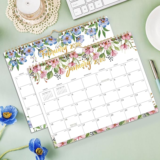 2026 Wall Calendar - Jan 2026 - Dec 2026, 2026 Calendar, 12 Month Hanging Wall Calendar 2026, 11" x 8.5", Sturdy Spiral Binding, Julian Dates, Large Block, Thick Paper, Perfect for Organizing