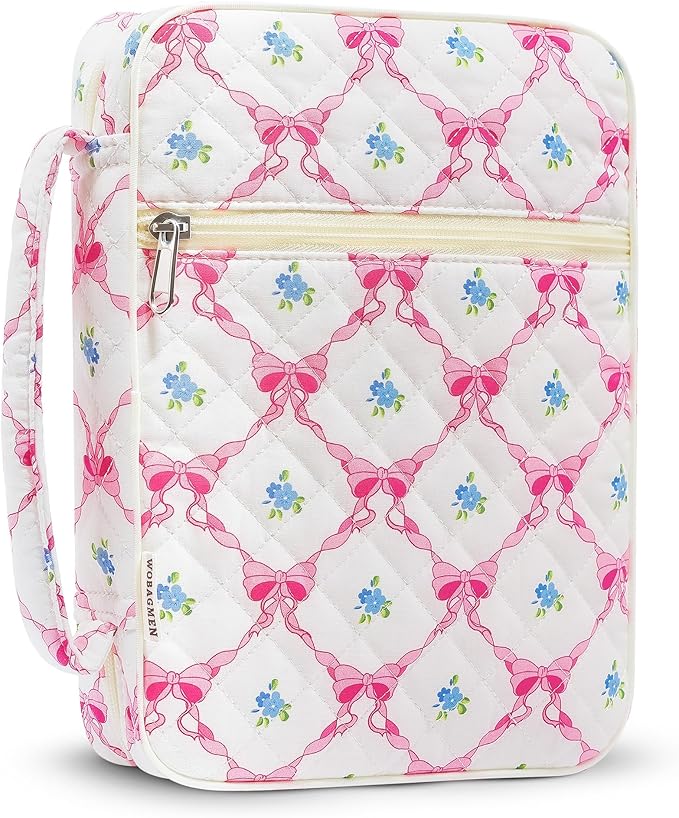 WOBAGMEN Bible Cover Case for Women,Large Bible Tote Bags Organizer Quilted Carrying Case for Girls,Bible Study Supplies Accessories Christian Gifts for Women (linggehua, M)