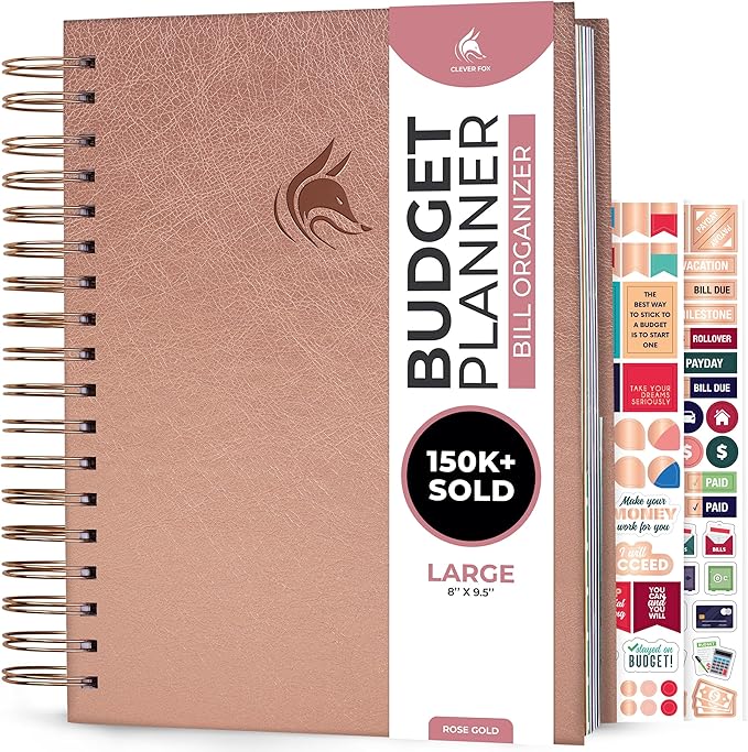 Clever Fox Budget Planner & Monthly Bill Organizer With Pockets. Expense Tracker, Budgeting Journal & Financial Book. Large, 8x9.5" (Rose Gold)