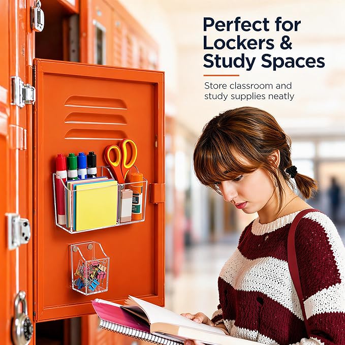 Magnetic Dry Erase Marker Holder Set for Whiteboard,Magnetic Pen Holder for Fridge Refrigerator,Locker Organizer,Locker Accessories,Marker Organizer for School,Office,Surface-Safe Silicone Pads