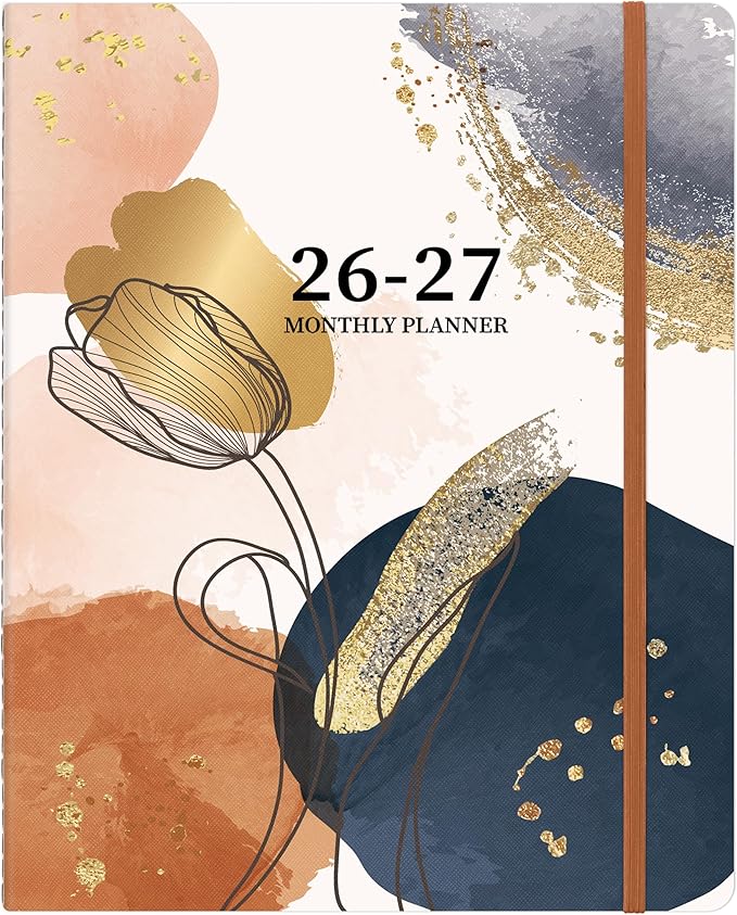 2026-2027 Monthly Planner, 2 Year Calendar Planner, Jan 2026 - Dec 2027, 8.3'' x 11'', 24 Months, Embossed Cover, with Printed Tabs ＆Pocket, Elastic Closure, Organizer for Office Home School, Brown