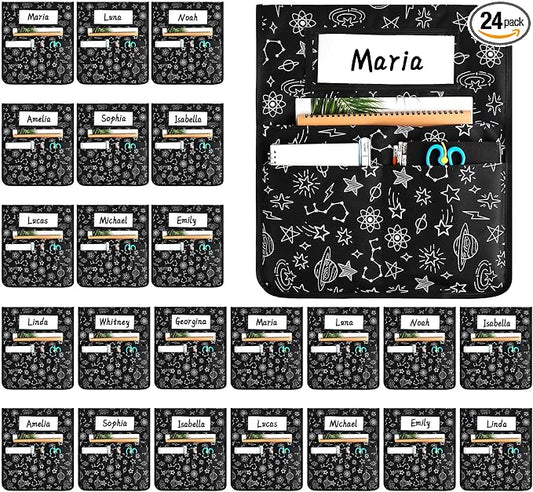 gisgfim 24 Pcs Cute Chair Pockets for Classroom 16.7 x 19.3 Inch Starry Sky Star Theme Cover with Name Tag Chairback Organizer Pouch for Elementary School Daycare Supply