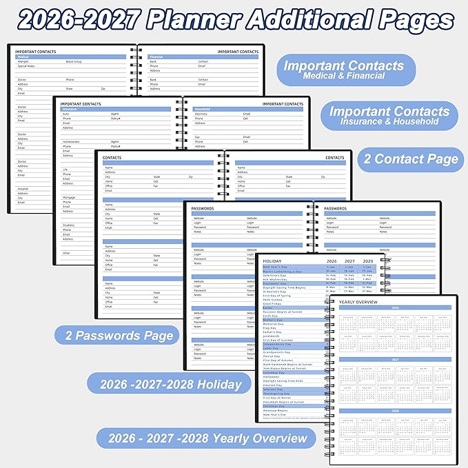 2026-2027 Monthly Planner(7.4'' x 9.6''), 18 Months Calendar Planner from Jan 2026-Jun 2027, 2026 Agenda with Pocket, 120GSM Paper, Black