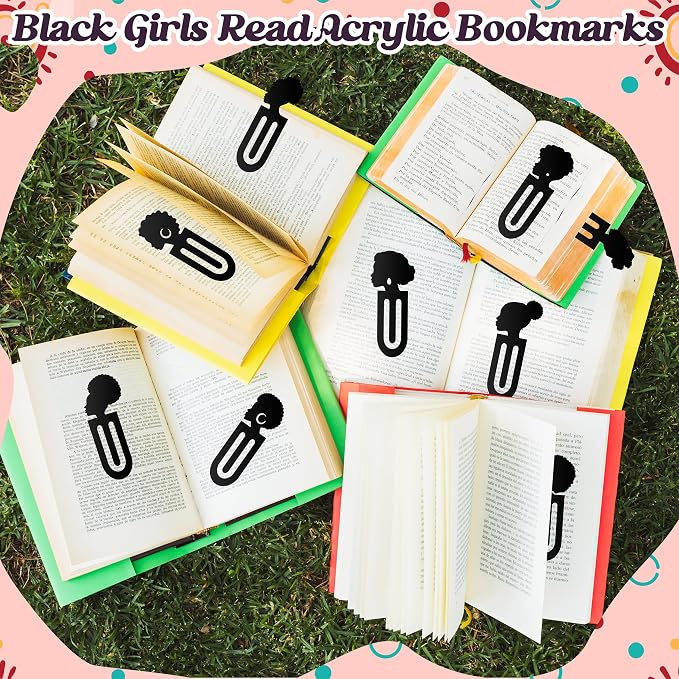 Laffact 18Pcs Black Girls Read Acrylic Plastic Marker Bookmarks for Reader | African American Women Reading Paper Clip, Black Women Book Tracker Page Clip Book Club Bookish Birthday Gifts for Book Lover
