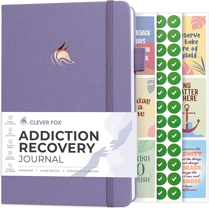 Clever Fox Addiction Recovery Journal – Addiction Treatment Planner & Workbook – Daily Sobriety Journal for Recovery Progress, A5 (Lavender)