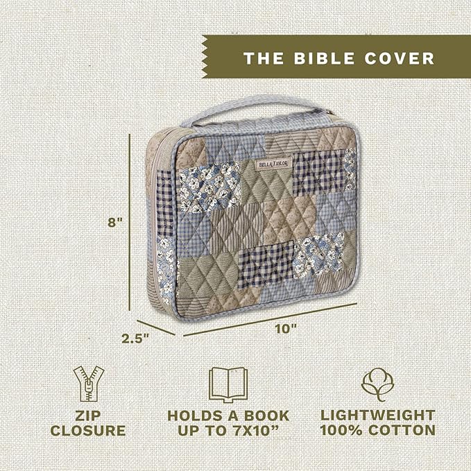 Bella Taylor Quilted Bible Cover for Women - Large Study Bible Case - Khaki Patchwork