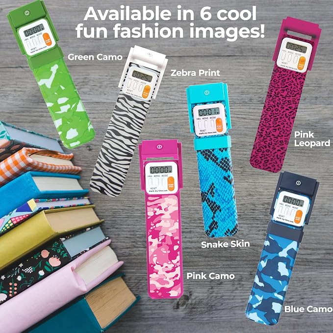 Mark-My-Time Digital Bookmark and LED Book Light - Timer and Bookmark for Kids with LED Book Light, Cool Bookmarks and Reading Incentives, Christmas Gift & Stocking Stuffer - Pink Camo