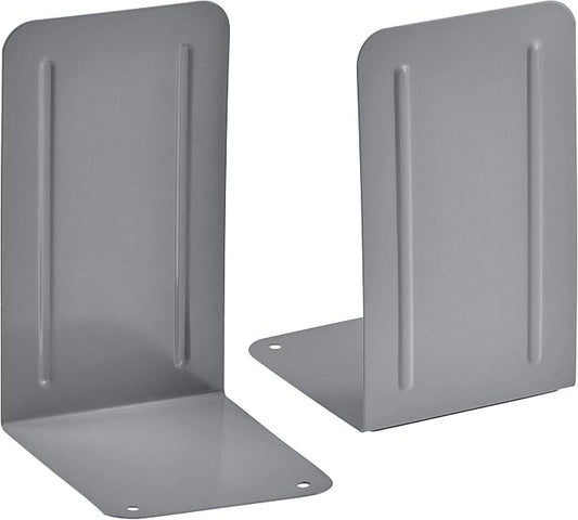 Acrimet Bookends for Shelves, Non-Skid Book Holder, Heavy Duty Book Stopper, Steel Metal Book Ends Storage for Home, Library, 6 7/8" H x 4" W x 4 1/2" D (Silver) (1 Pair / 2 Pieces)