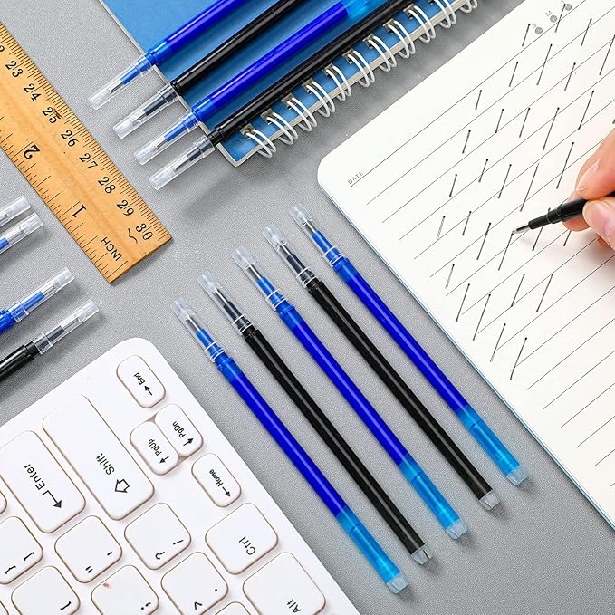 Zonon 24 Pcs Erasable Pen Refills 0.7 mm Gel Ink Refills Medium Fine Point Erasable Pens Lead for Writing Planner and Crossword Puzzles(Black, Blue)
