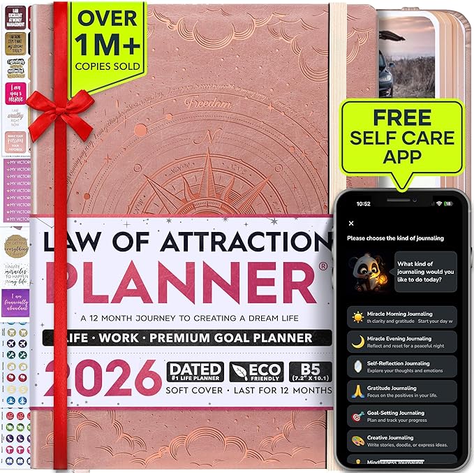 Deluxe 2026 Planner Weekly and Monthly | Law of Attraction Planner with Productivity App | 12-Month for Productivity, Gratitude & Goal Setting | Includes Foldable Vision Board, Gift Box & Stickers