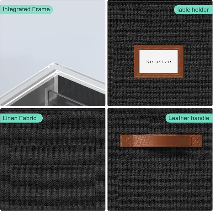 File Organizer Box with Lid File Box for Hanging Decorative File Organizer with One-Piece Integrated Plastic Slide Rail (Black, 13.2x10.1x10.1inch(3pack))