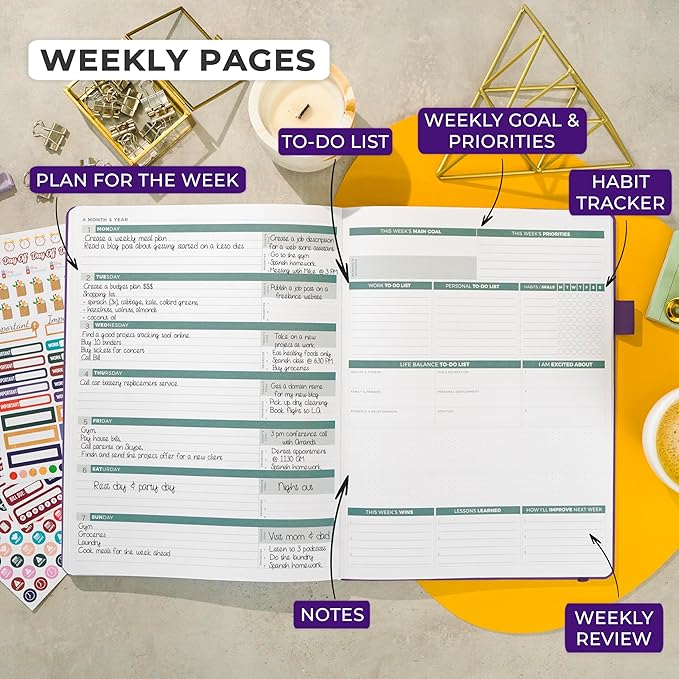 Clever Fox Planner PRO 2nd Edition – Undated Weekly Agenda Planner for Setting Goals, Tasks & Time Management – Life Organizer with To-do Lists & Habit Trackers – Large Format, 8.5x11″ (Purple)