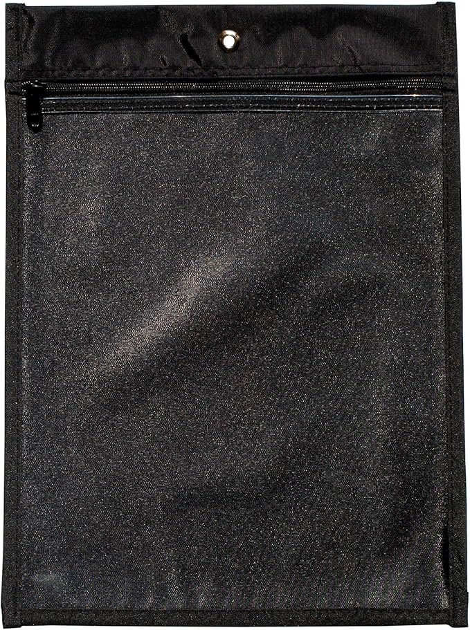 Media Pouch and Nylon Tote Bag for Books, Headphones, and School Accessories, Heavy Duty Travel Storage for Classroom or Library, 16.5 x 11.75 Inch (Black)