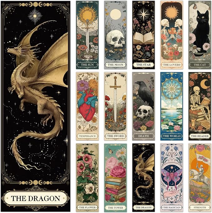 Wxiben Tarot Cards Bookmarks Gifts - 60 Pcs Dark Romance Bookmarks for Women Men Moon Owl Butterfly Book Marks Book Markers Page Marker Clip Gift for Students Teachers Bookish Book Lovers Reading