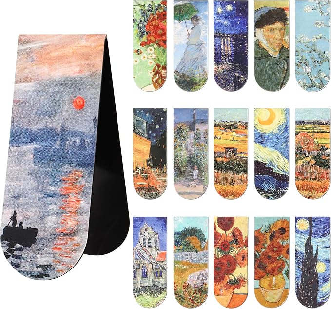 16 PCS Magnetic Bookmarks - Bookmarks for Book Lovers, Bulk Book Marks, Oil Painting Magnetic Bookmark for Women, Men, Kids, Students
