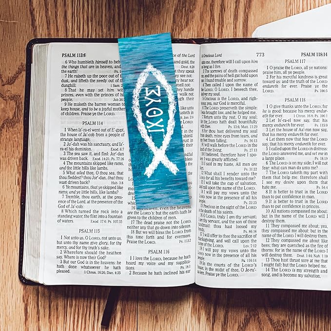 Ichthus Jesus Fish, Matthew 4:19, Bulk Pack of 25 Christian Bookmarks for Kids, Childrens Bible Verse Book Markers, Sunday School Prizes with Memory Verses, Scripture Gifts for Kids & Youth