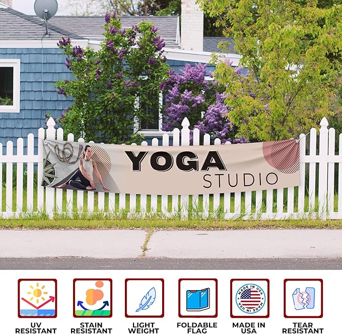 Yogga Studio Large Banners and Signs for Outdoor by Mavis Printing-Polyester Banner with 4 Holes for Easy Hang Indoor & Outdoor|4x1 Feet HD Print Sign to Promote Church| Made in USA