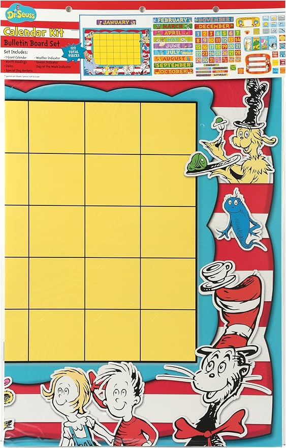 Eureka Classroom Supplies Back to School Dr. Seuss Teacher Calendar Bulletin Board Set, 122 pcs