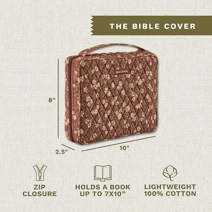 Bella Taylor Quilted Bible Cover for Women - Large Study Bible Case - Burgundy Floral
