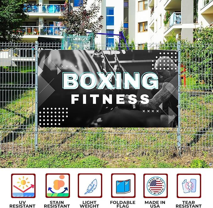 Boxing Fitness Large Banners and Signs for Outdoor by Mavis Printing-Polyester Banner with 4 Holes for Easy Hang Indoor & Outdoor|4x1 Feet HD Print Sign to Promote Church| Made in USA