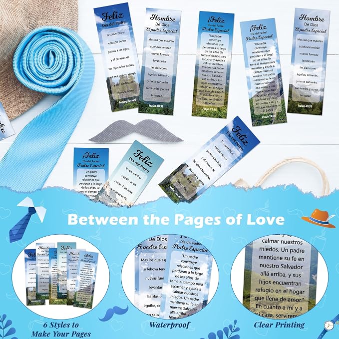 TICIAGA Father's Day Christian Bookmark - 60Pcs Spanish Religious Christian Bookmarks with Inspirational Verse, Man of God Masculine Bible Verse Page Marker for Dad, Church Study