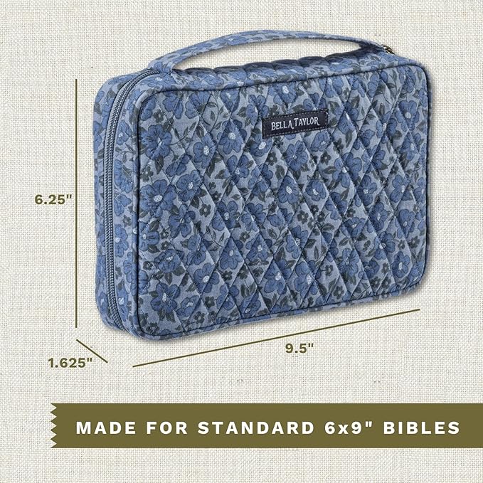 Bella Taylor Small Bible Cover for Women - Quilted Cotton Bible Case for 6 x 9 inch Books - Navy Floral