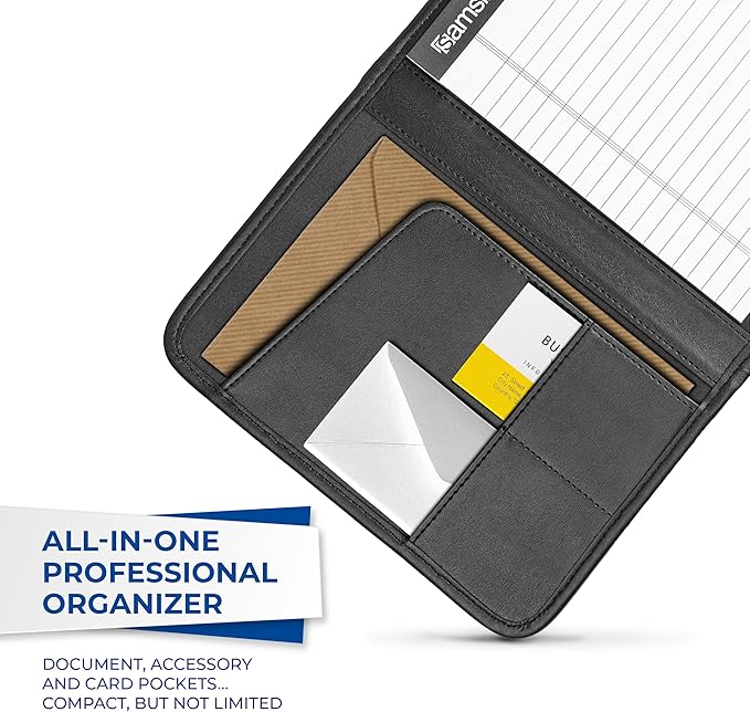 Samsill Professional Padfolio, Faux-Leather Mini Portfolio, with 5 x 8 Writing Pad, Black