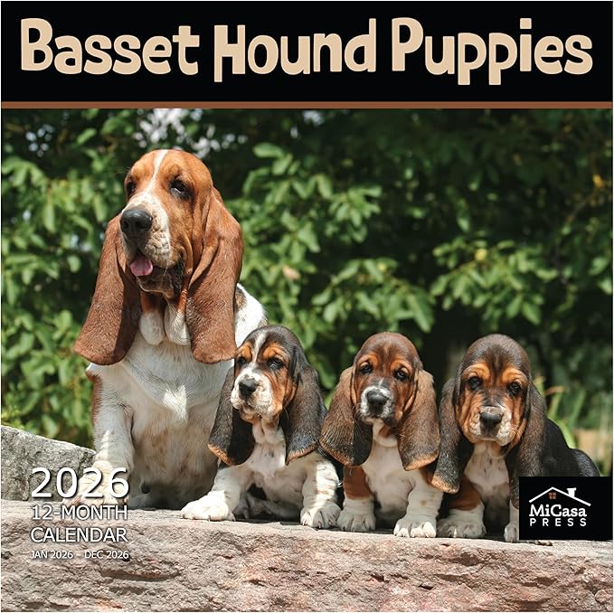MICASA PRESS Basset Hound Puppies 2026 Wall Calendar 12 Month | 12" x 24" Open | Thick & Sturdy Paper | Giftable | Cute Puppy Dog Calendar 2026