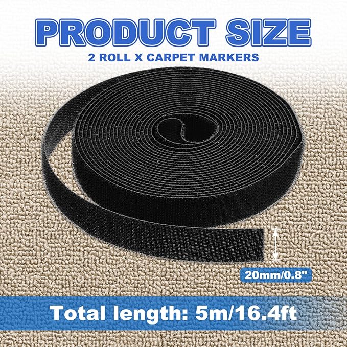 PATIKIL Carpet Marker Strips 0.8 Inch x 16.4 Ft, 2 Roll Floor Markers Nylon Strip Floor Marking Tape for Classroom Rug Teacher Supplies, Black