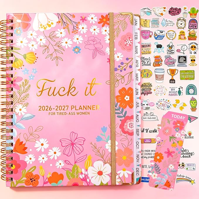 Fuck it Planner Calendar 2026-2027 - A5 6.2*8.5" Weekly Monthly Swear Notebook for Goals Productivity, Fucking Sweary Daily Agendas Organizer Get Shit Done Journal, Funny Gifts for Tired Women, Pink