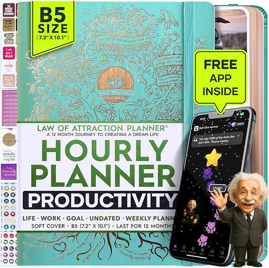 Deluxe Weekly and Monthly Planner | Law of Attraction Planner with Productivity App | 12-Month for Productivity, Gratitude & Goal Setting | Includes Foldable Vision Board, Gift Box & Stickers
