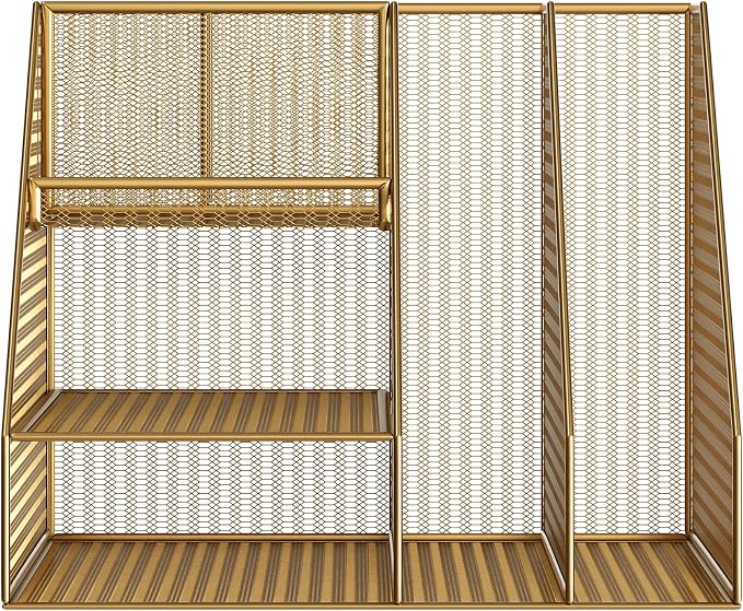 Martha Stewart Ryder Gold Mesh Metal Large Desktop Organizer with Magazine File Holder, Pen Holder, and Storage
