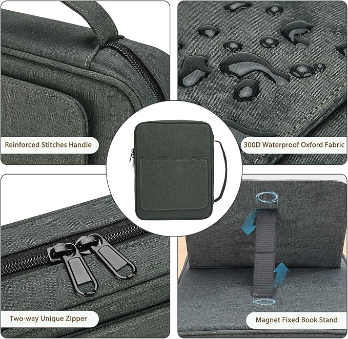 Bible Covers for Men & Women, Bible Case Carrying Church Bag with Book Stand, Bible Bag with Handle, Zipper and Multi-Pockets for Scripture Study Bible Protector
