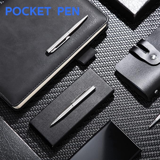 Chinco 16 Pcs Silver Mini Pens Bulk Small Ballpoint Pen Metal Stainless Steel Point Pens Pack with Copper Fittings for Pockets Notebook Notepads Office School Business Work Writing 3 Inch