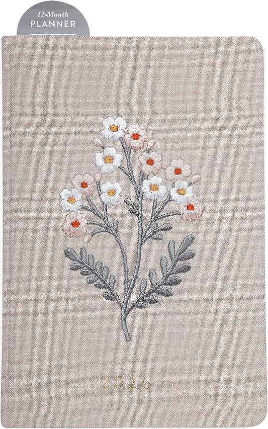WORLD TRAVELER 2026 Planner - 6x8 Inch Weekly and Monthly Calendar Planner Agenda Book with Bookmark & Ribbon for School and Office, Size 6X8, White Bloom